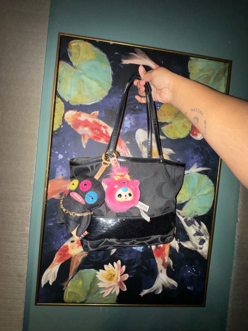 Coach Signature Sequin Stripe Tote Bag F17574 Canvas Leather 2011